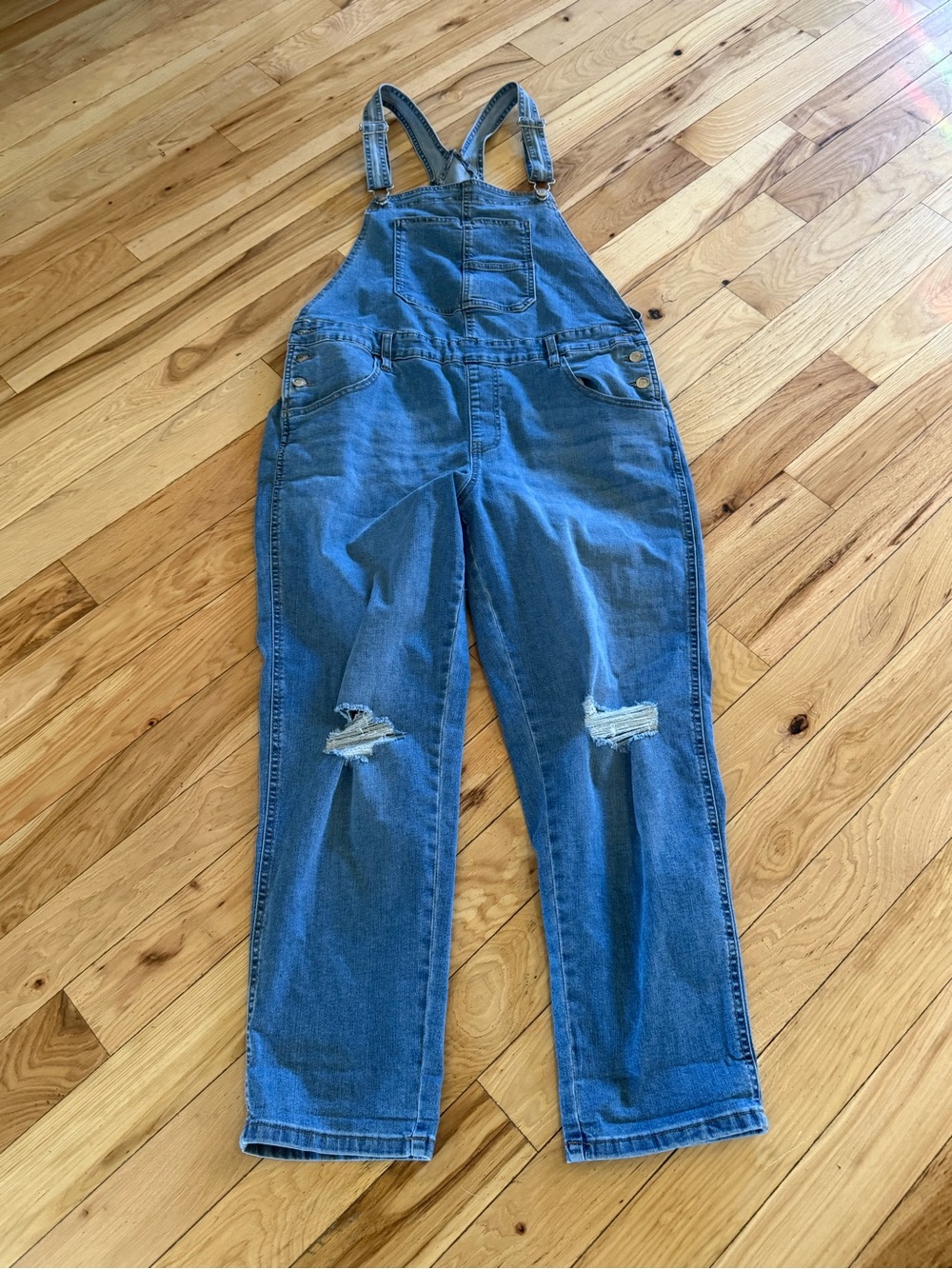 Celebrity Pink Distressed Denim Overalls - Blue Size Large